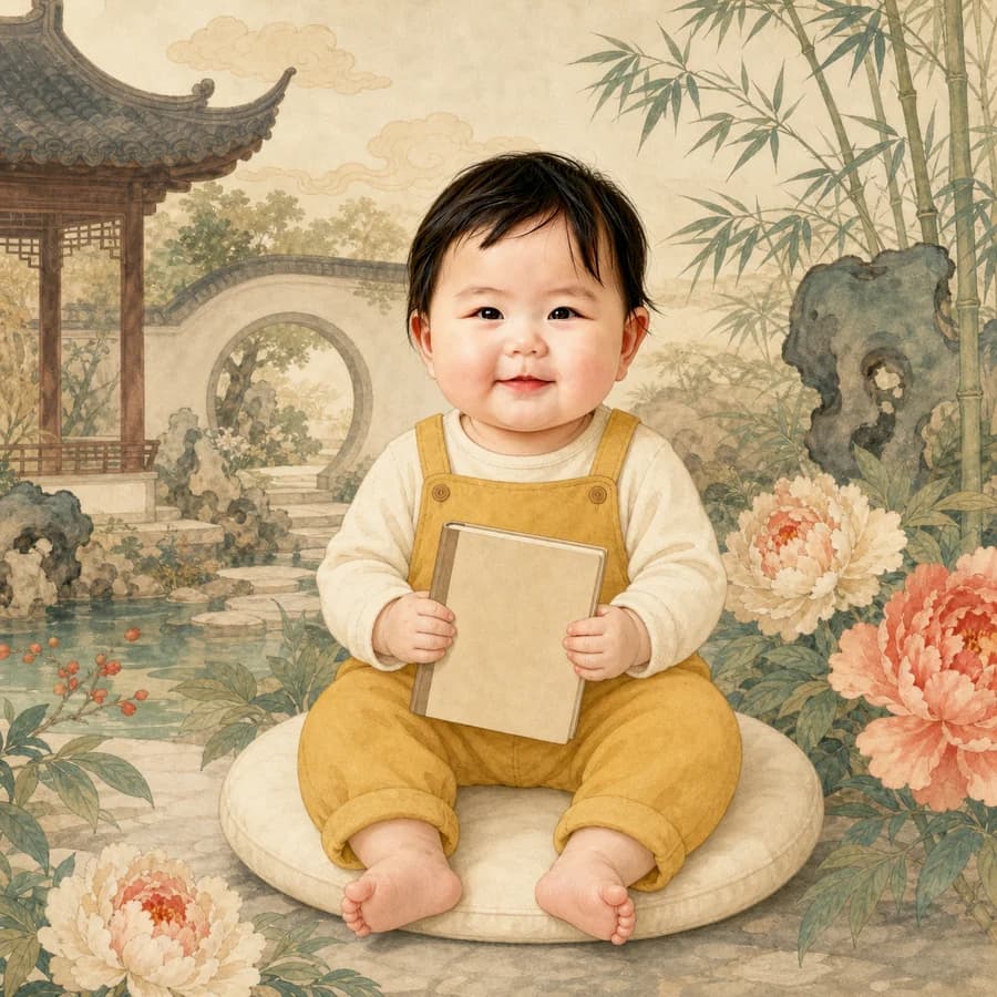 东方童趣水彩画风示例